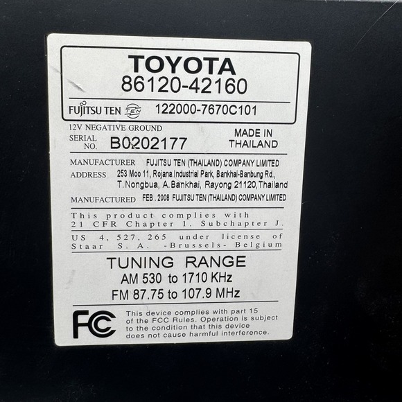 Toyota OEM Radio CD Player 86120-42160 2008 Corolla Matrix WMA MP3 AUX Untested - Picture 9 of 9